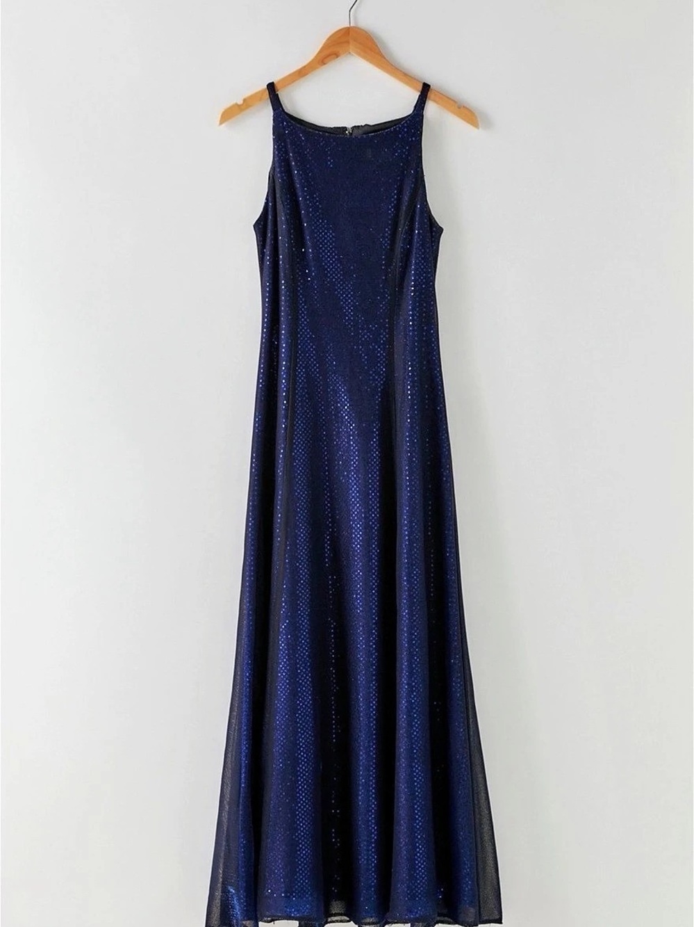 Betsy & Adam Blue Vintage Sequin Maxi Wedding Guest Dress Size 10 Like New